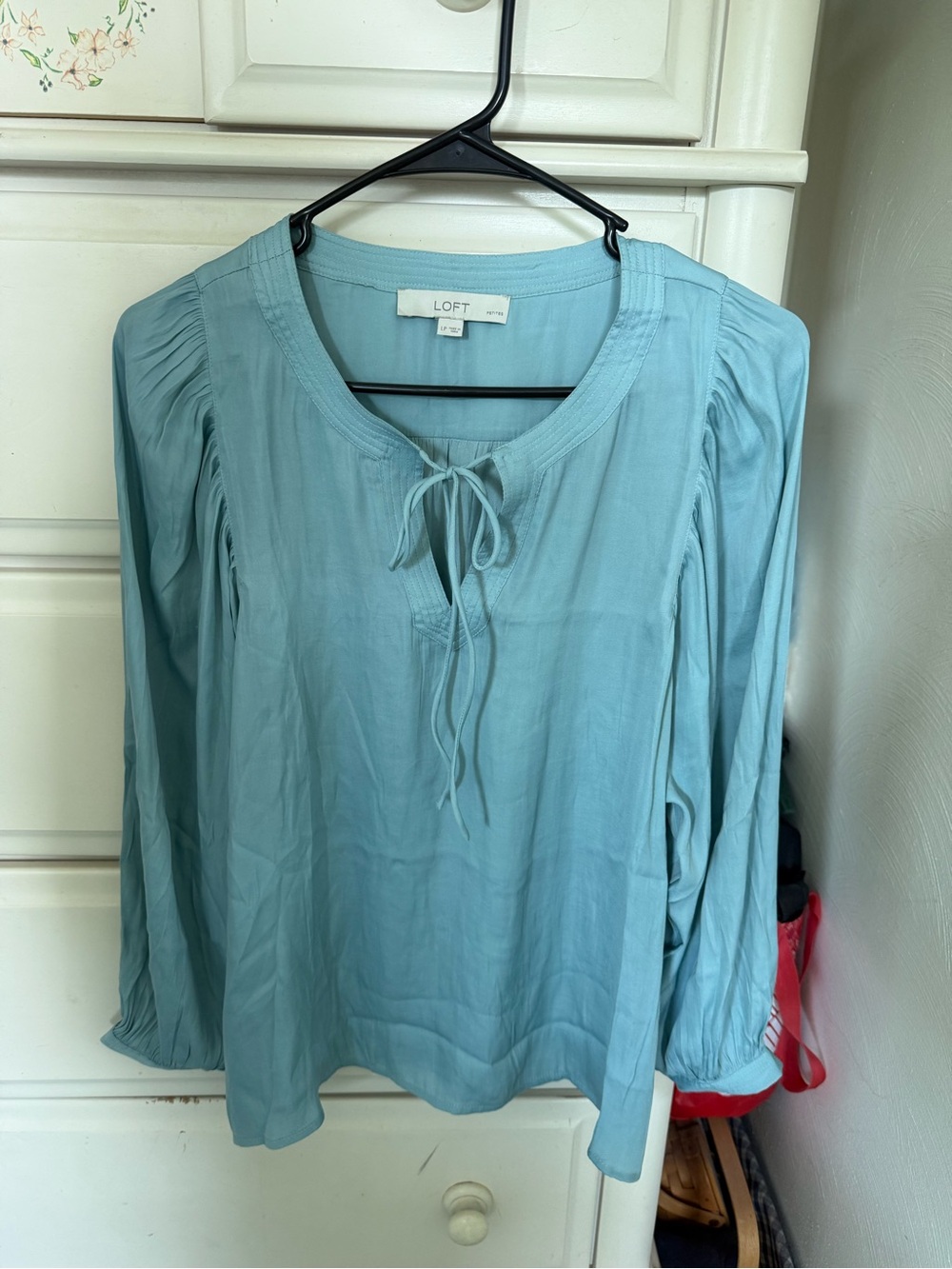 LOFT Dusty Blue Tie-Neck Blouse